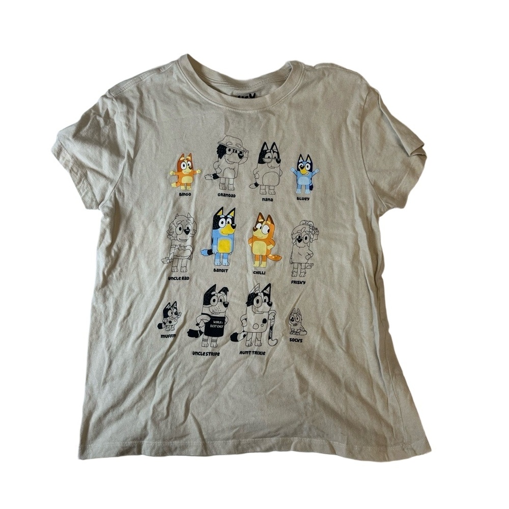 BLUEY T Shirt Kids Size Small Beige Graphic Family Characters‎ Playful Fun